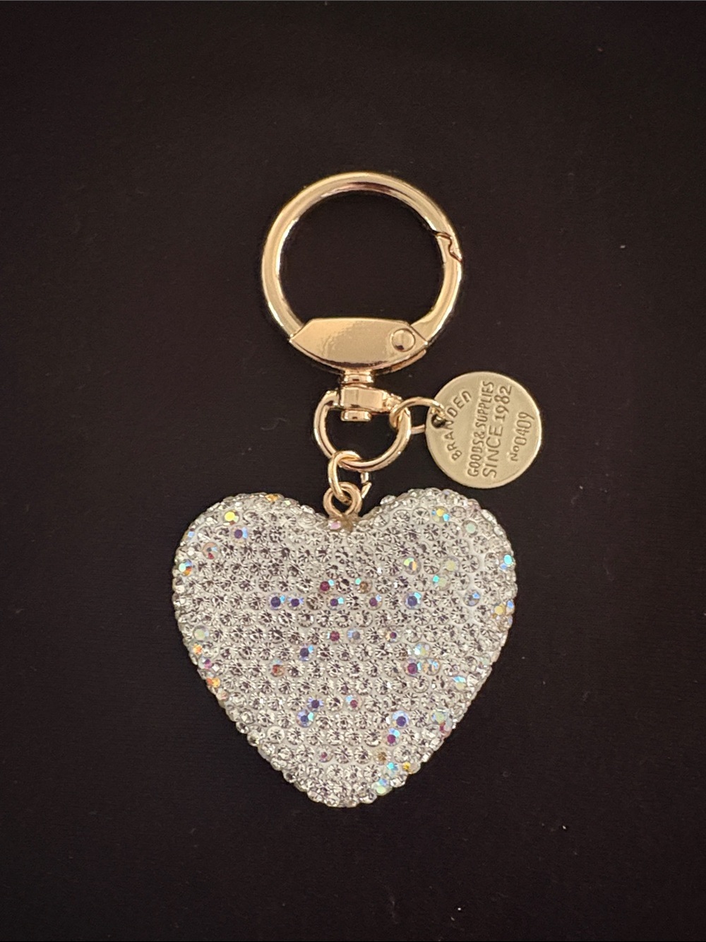 Beautiful Silver Heart Keychain Bag Charm with Gold Tone Hardware
